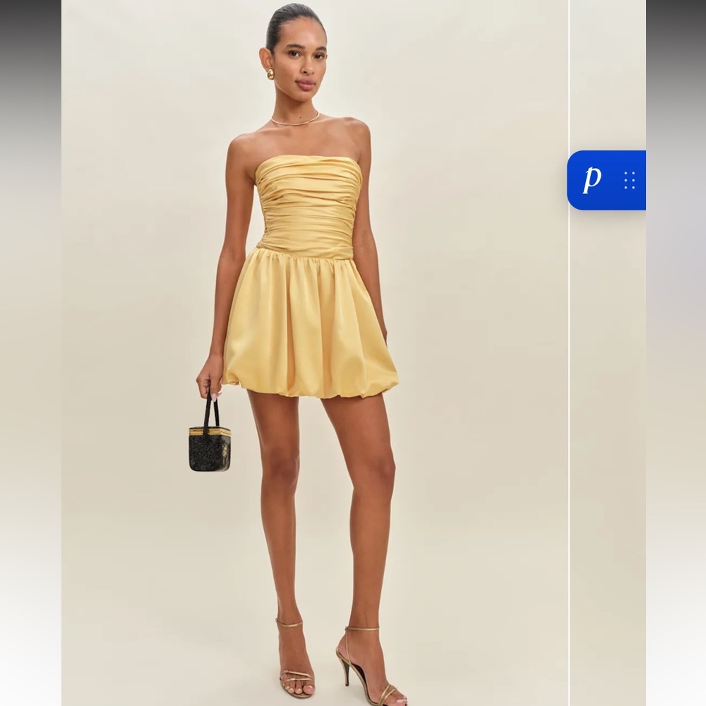 Reformation Clea Satin Dress Yellow - Size 6 - Picture 2 of 6